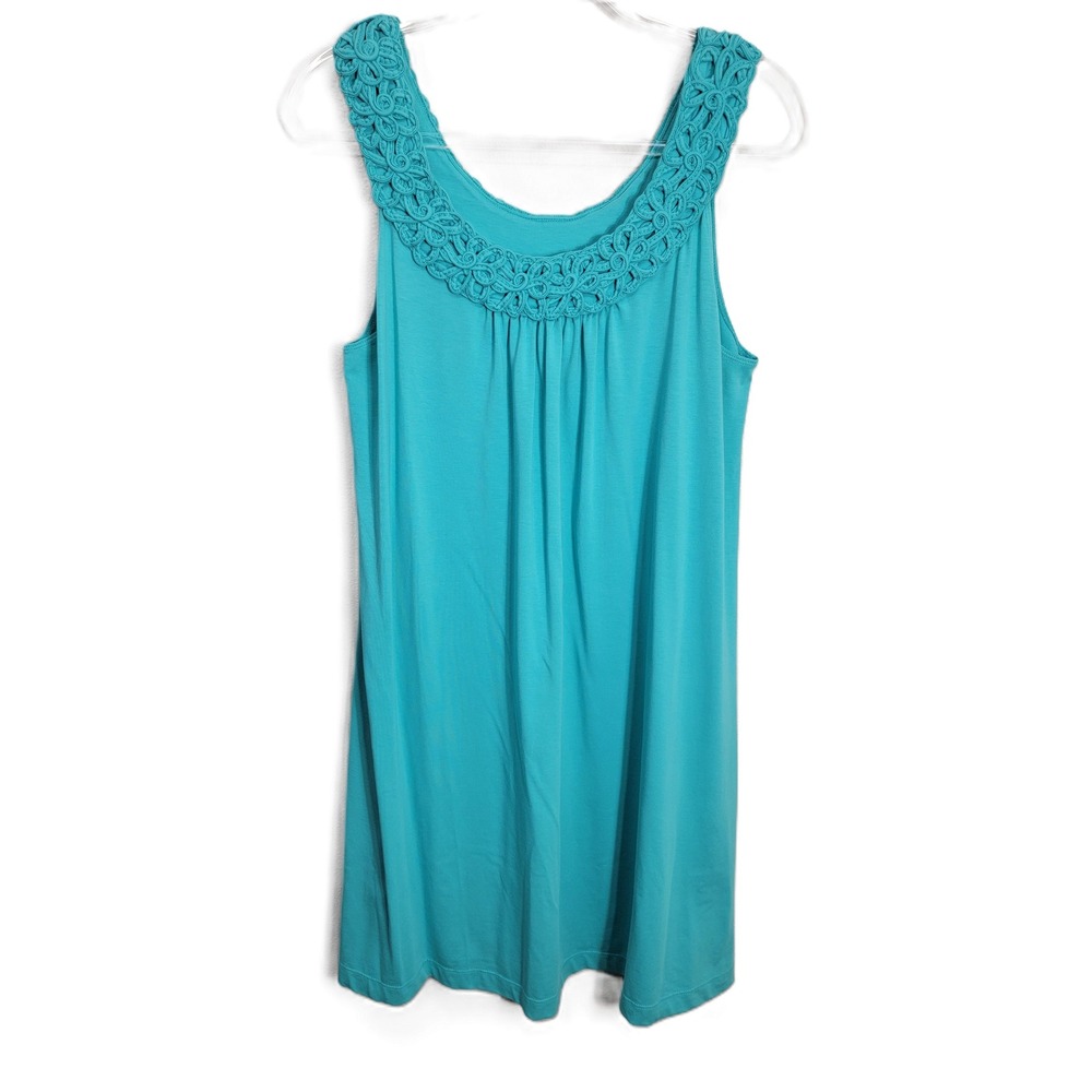 Tommy Bahama Womens L Shift Dress Turquoise Blue Crochet Trim Sleeveless Casual‎